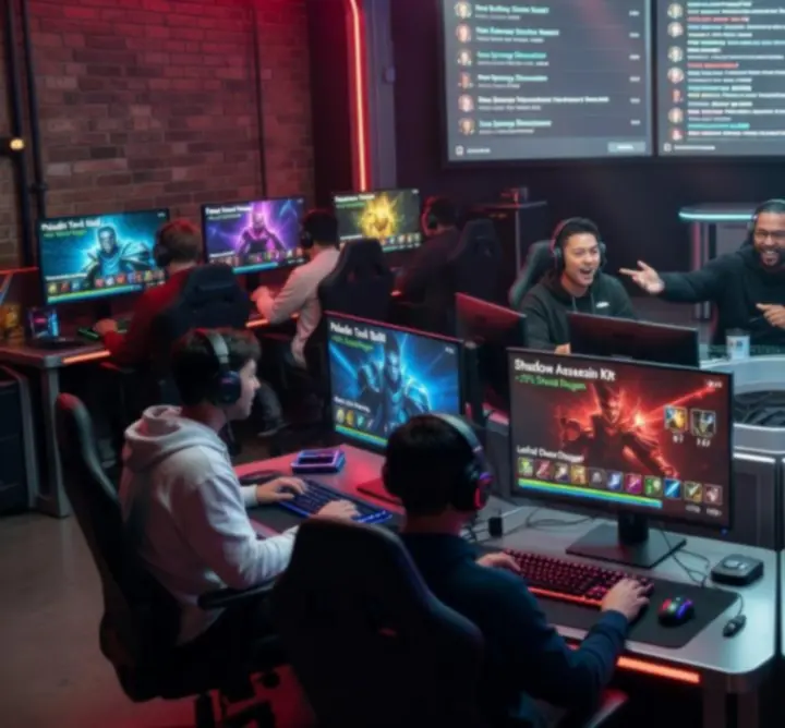 Fantasy gaming community discussing hero builds and loadouts in an esports setting