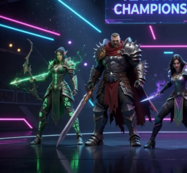 Fantasy Teamfight Tactics hero roster selection screen with multiple champions ready for competitive play