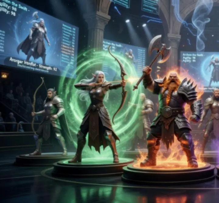 Collection of high-resolution fantasy hero portraits in an esports-style gallery
