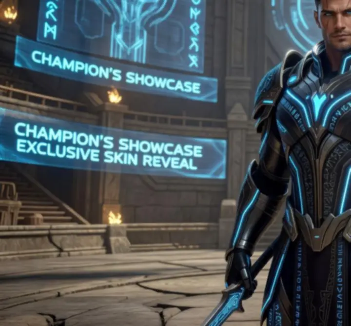 Showcase of fantasy hero skins with glowing visual effects and thematic armor