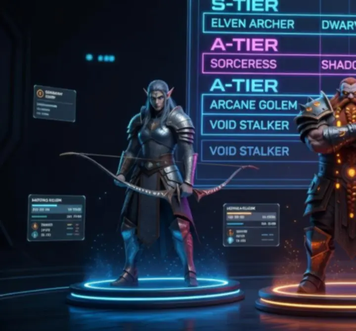 Tactical dashboard showing updated fantasy hero tier list for a competitive game.