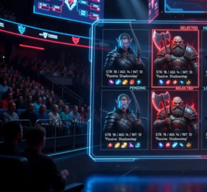 Tactical hero pick and ban screen highlighting clutch champion selections